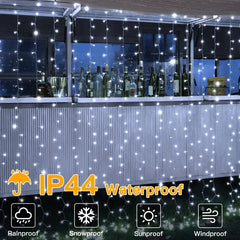 Ollny's 200 leds cool white curtain lights are IP44 waterproof