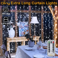 Ollny's 300 leds cool white curtain lights measures 9.8ft x 9.8ft in length and width