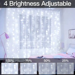 Ollny's 300 leds cool white curtain lights with 4 brightness levels