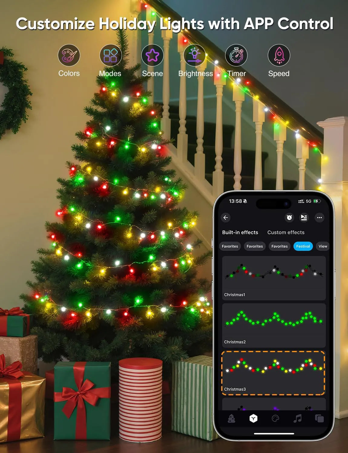 
                  
                    Customize smart lights Christmas lights with App Control
                  
                
