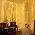 Ollny 300 LED 9.8ft*9.8ft Outdoor Curtain Lights (Connectable, IP67 Waterproof, Warm White, Clear Cable, 8 Modes, Plug-in)