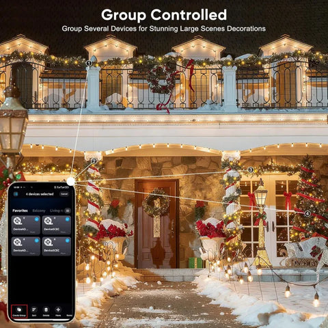 Ollny smart outdoor string lights cab Group Several Devices for Stunning Large Scenes Decorations
