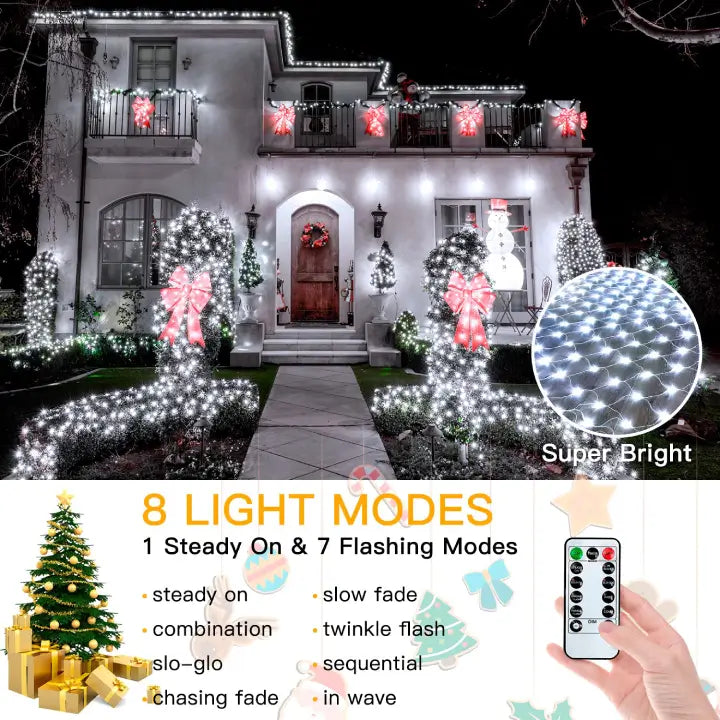 Ollny's 200 leds cool white net lights with 8 lighting modes