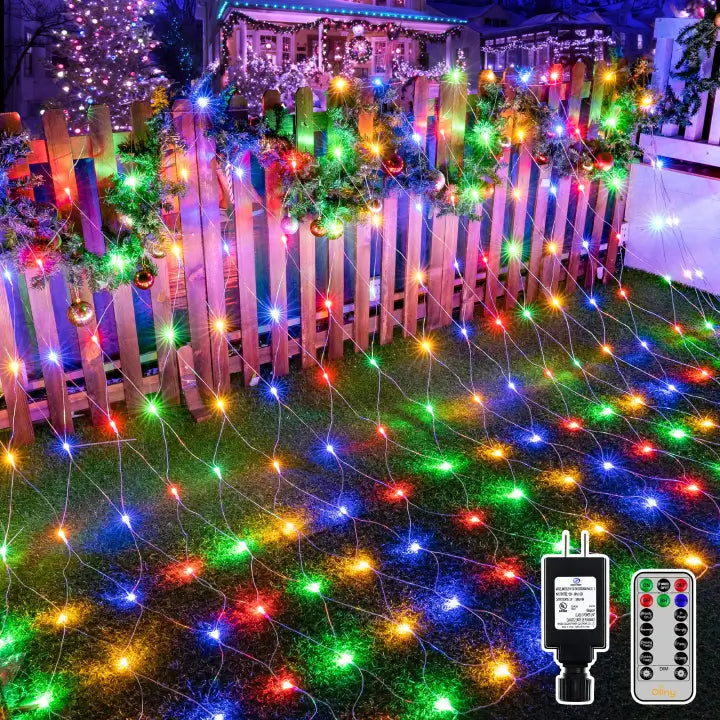 Ollny's 200 leds 6.6ft*9.8ft multicolor net lights clear cable