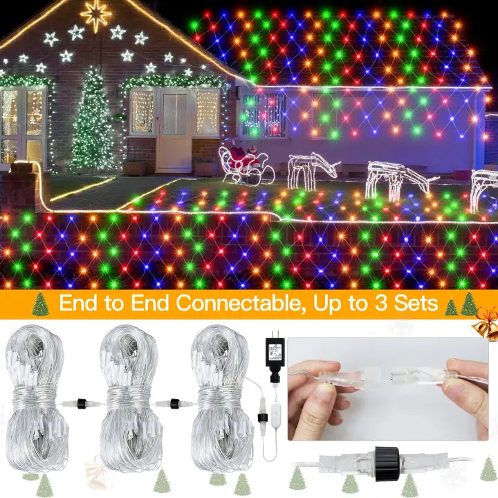 Ollny's 200 leds multicolor net lights can connect up to 3 sets