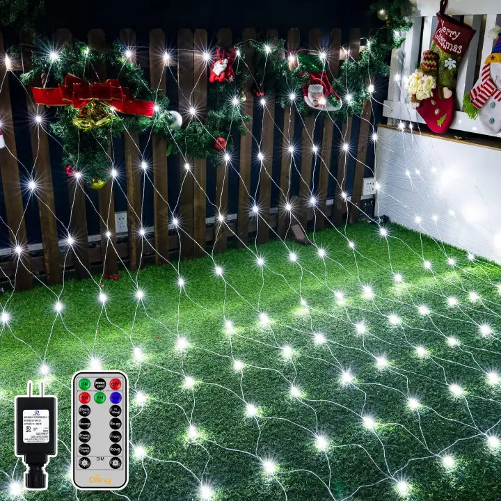 Ollny's 200 leds 9.8ft*6.6ft cool white IP67 waterproof net lights