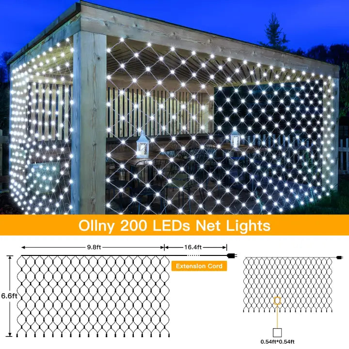Length instructions for Ollny's 200 leds cool white IP67 net lights