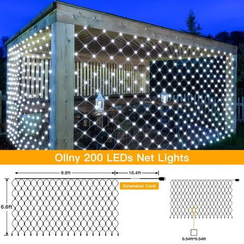 Length instructions for Ollny's 200 leds cool white IP67 net lights