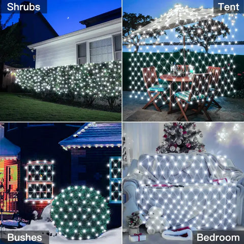 Ollny's 200 leds cool white IP67 net lights for shrubs, tents, bushes and bedrooms