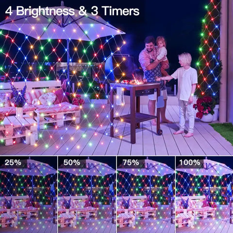 Ollny's 200 leds multicolor IP67 net lights with 4 brightness levels