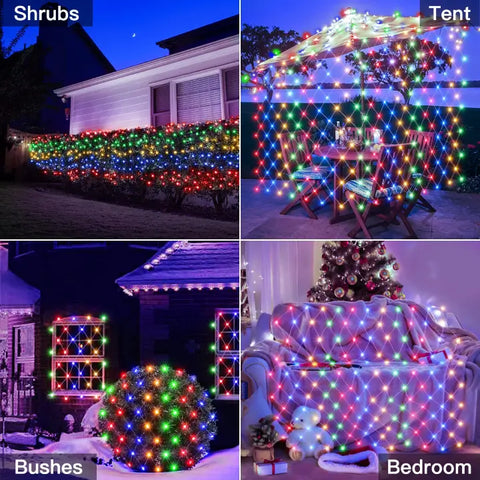 Ollny's 200 leds multicolor IP67 net lights for shrubs, tents, bushes and bedrooms