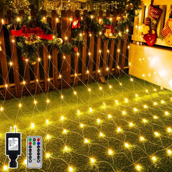 Ollny's 200 leds 9.8ft*6.6ft warm white IP67 waterproof net lights