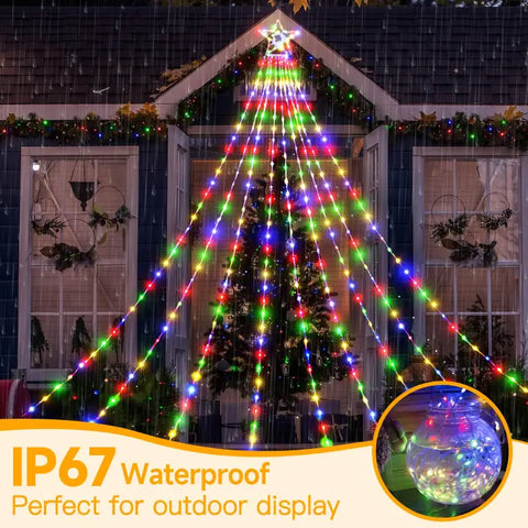 352 Led 11.5ft Multicolor Waterfall Christmas String Lights (Clear Wire, IP67 Waterproof, 8 Modes, Plug In)
