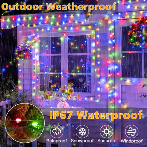 1200 LED 393ft Multicolor IP67 Waterproof Christmas String Lights (Green Wire, Plug in, 8 Modes)