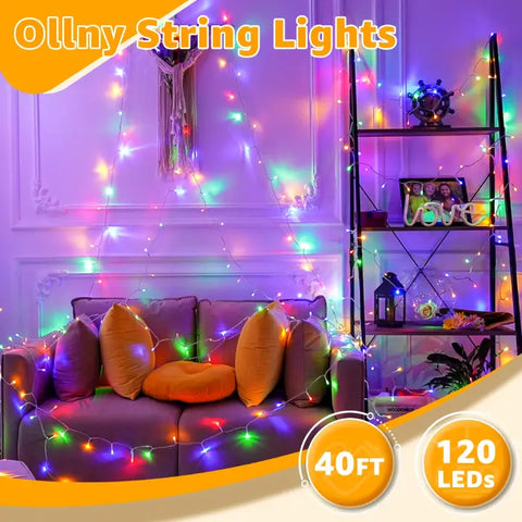 120 LED 40ft Multicolor Connectable String Lights (Clear Cable, Plug in, 8 Modes)