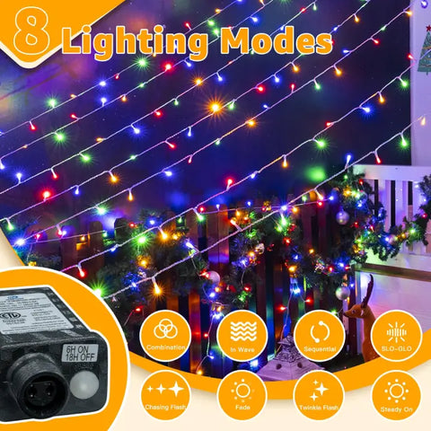 120 LED 40ft Multicolor Connectable String Lights (Clear Cable, Plug in, 8 Modes)