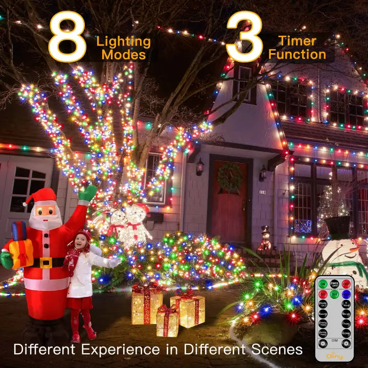 Ollny's 400 leds clear cable multicolor Christmas lights with 8 lighting modes and 3 timer function