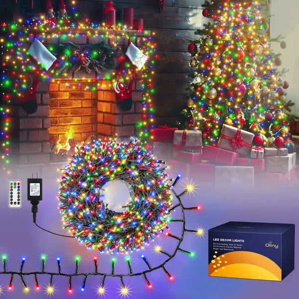 Ollny's 400 leds 20ft multicolor Christmas cluster lights green cable