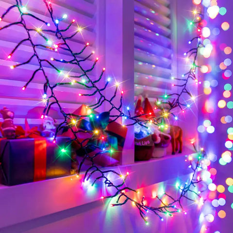 400 LED 20ft Multicolor Christmas Cluster Lights (Green Cable, Plug in, 8 Modes, IP44 Waterproof)