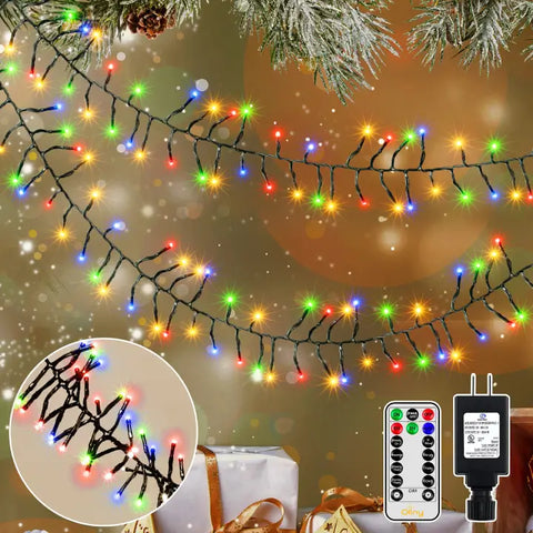 400 LED 20ft Multicolor Christmas Cluster Lights (Green Cable, Plug in, 8 Modes, IP44 Waterproof)