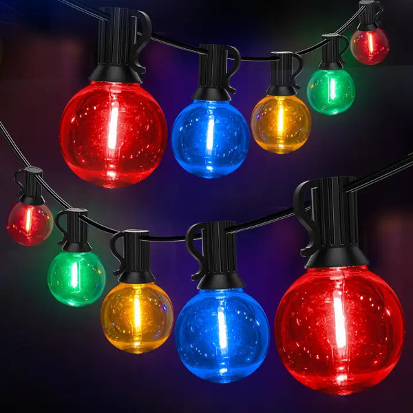 50FT G40 Multicolor Patio String Lights (25 Bulbs, IP45 Waterproof, Connectable, 2 Spare Bulbs)
