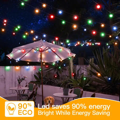 50FT G40 Multicolor Patio String Lights (25 Bulbs, IP45 Waterproof, Connectable, 2 Spare Bulbs)