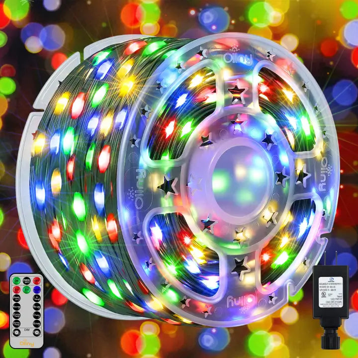 Ollny's 600 leds 197ft green wire multicolor Christmas lights with reel