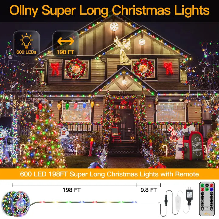Length instructions for Ollny's 600 leds green wire multicolor Christmas lights