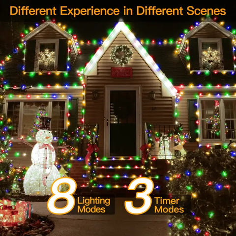 Ollny's 600 leds green wire multicolor Christmas lights with 8 lighting modes and 3 timer function