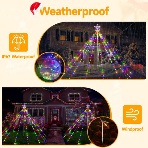 Ollny 340 Led Multicolor Christmas Lights Tree For Lawn (With Pole, Clear Wire, IP67 Waterproof, 8 Modes, Plug In)