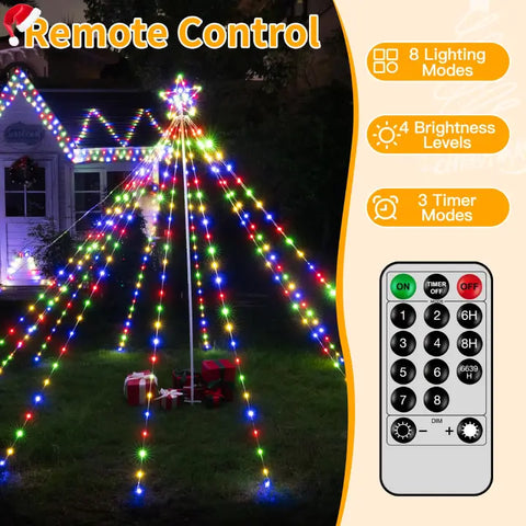 Ollny 340 Led Multicolor Christmas Lights Tree For Lawn (With Pole, Clear Wire, IP67 Waterproof, 8 Modes, Plug In)