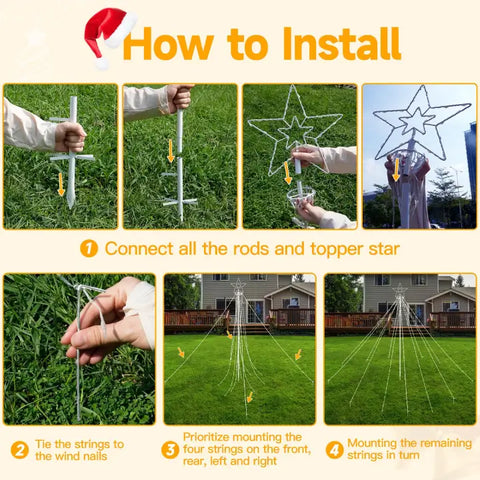 Ollny 340 Led Multicolor Christmas Lights Tree For Lawn (With Pole, Clear Wire, IP67 Waterproof, 8 Modes, Plug In)