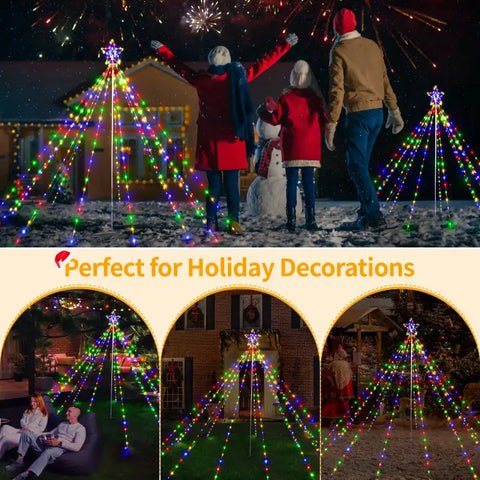 Ollny 340 Led Multicolor Christmas Lights Tree For Lawn (With Pole, Clear Wire, IP67 Waterproof, 8 Modes, Plug In)