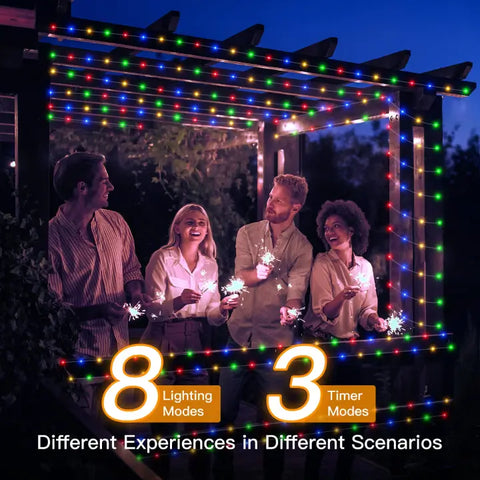 Ollny's 600 leds clear wire multicolor Christmas lights with 8 lighting modes and 3 timer functions