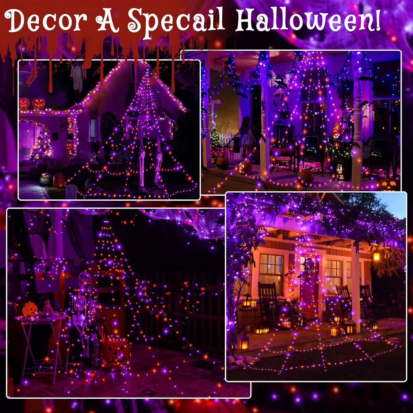 
                  
                    Ollny Halloween Spider Web Lights Outdoor 266/454 LEDs, 9.8/17.4 FT Plug in 8 Modes Timer Memory Waterproof Halloween Decor for Yard Garden Home Party
                  
                