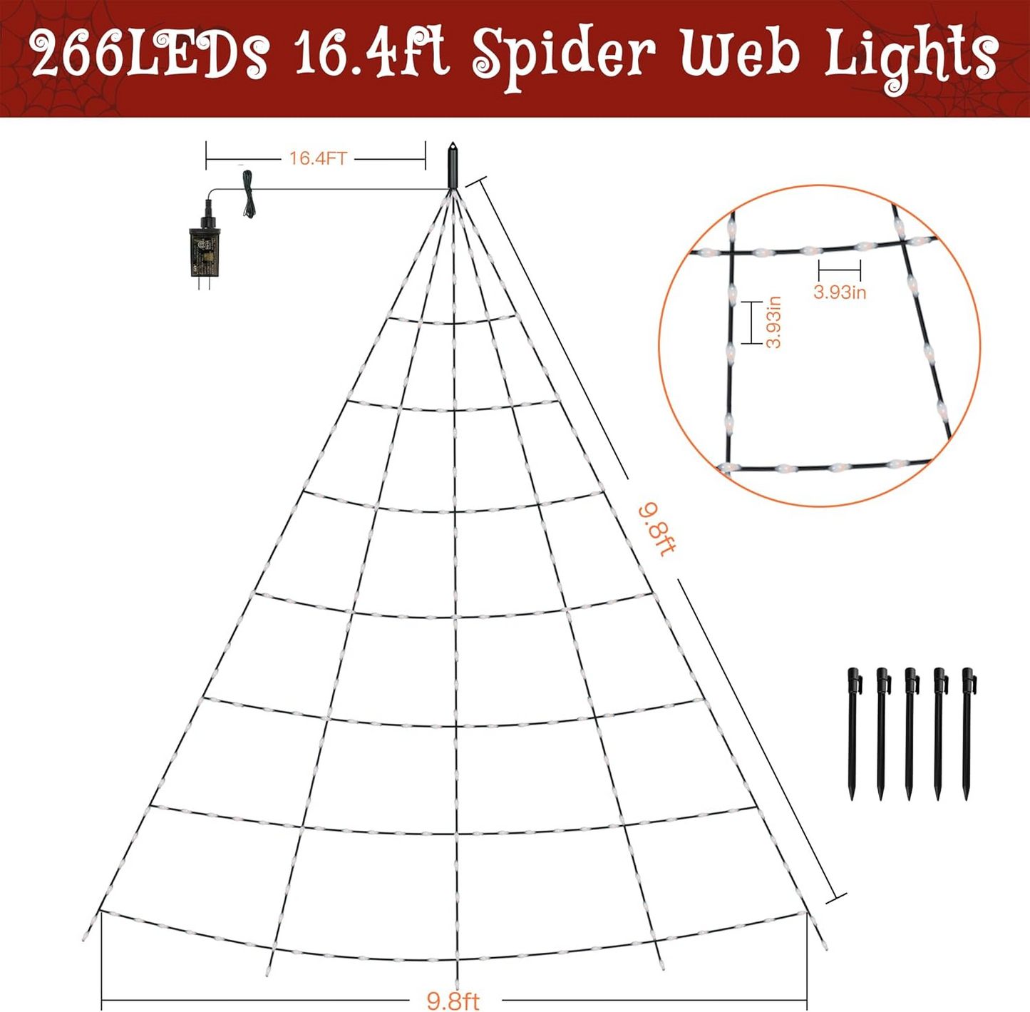 
                  
                    Ollny Halloween Spider Web Lights Outdoor 266/454 LEDs, 9.8/17.4 FT Plug in 8 Modes Timer Memory Waterproof Halloween Decor for Yard Garden Home Party
                  
                