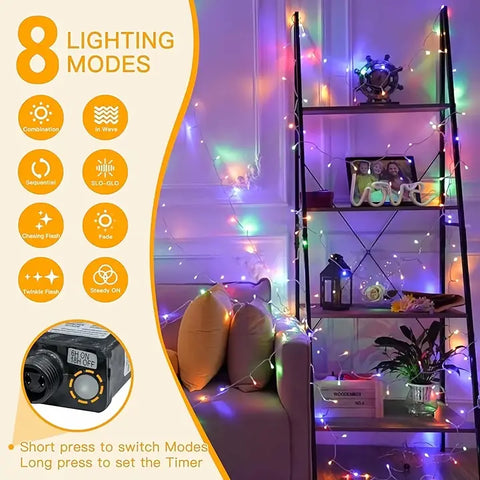 200 LED 60ft Multicolor Connectable String Lights (IP44 Waterproof, Plug in, 8 Modes)