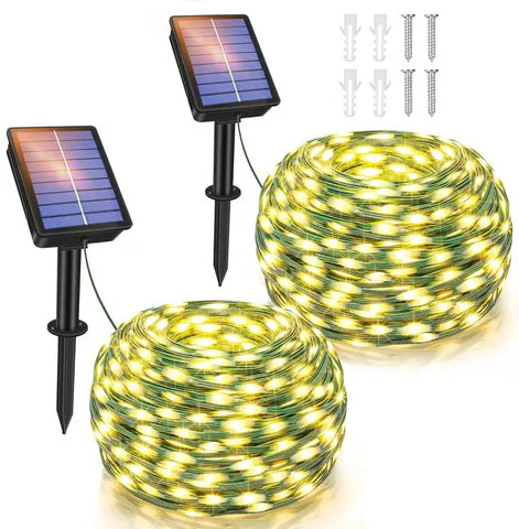 120 LED 40ft Warm White Solar String Lights (2 Packs, Solar Power, 8 Modes, IP67 Waterproof)