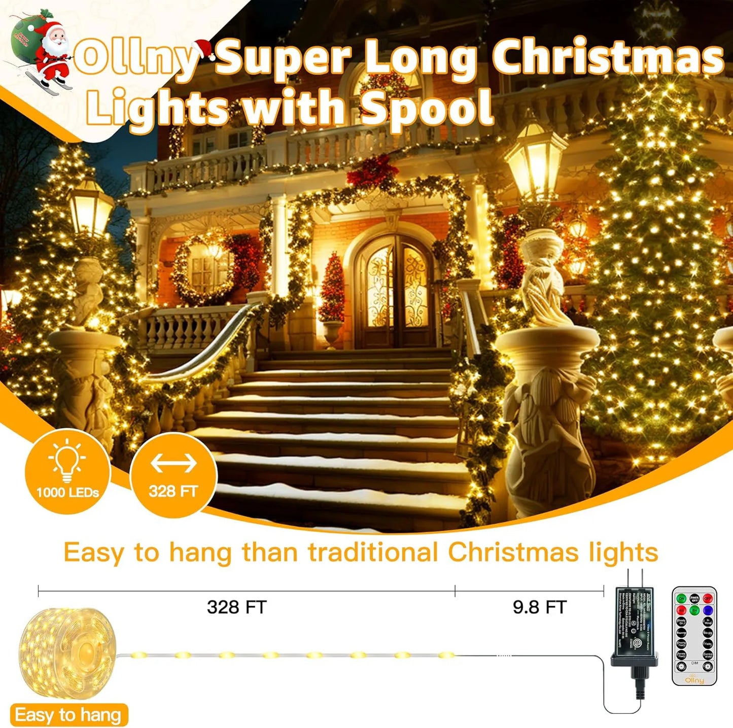Ollny super long Christmas lights with spool
