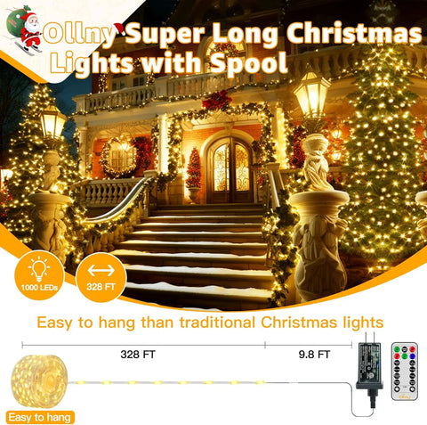 Ollny super long Christmas lights with spool