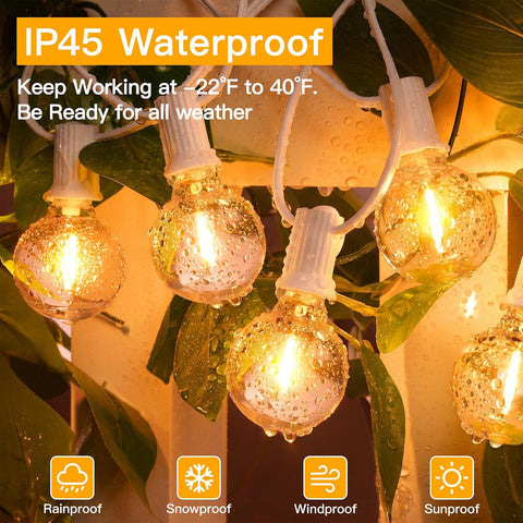 Ollny 50FT G40 Outdoor String Lights (Plug in, Connectable, 25 Bulbs, IP45 Waterproof, 2 Spare Bulbs)