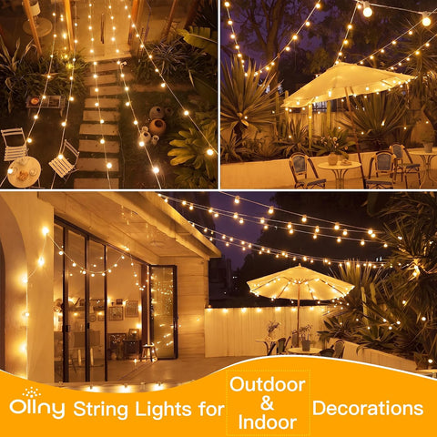 Ollny 50FT G40 Outdoor String Lights (Plug in, Connectable, 25 Bulbs, IP45 Waterproof, 2 Spare Bulbs)