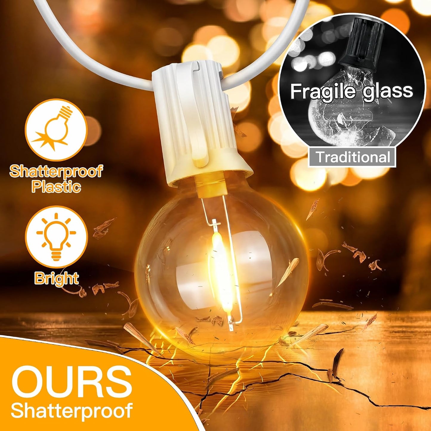 
                  
                    Ollny 50FT G40 Outdoor String Lights (Plug in, Connectable, 25 Bulbs, IP45 Waterproof, 2 Spare Bulbs)
                  
                