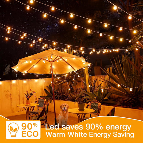 Ollny 50FT G40 Outdoor String Lights (Plug in, Connectable, 25 Bulbs, IP45 Waterproof, 2 Spare Bulbs)