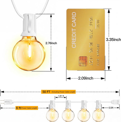Ollny 50FT G40 Outdoor String Lights (Plug in, Connectable, 25 Bulbs, IP45 Waterproof, 2 Spare Bulbs)