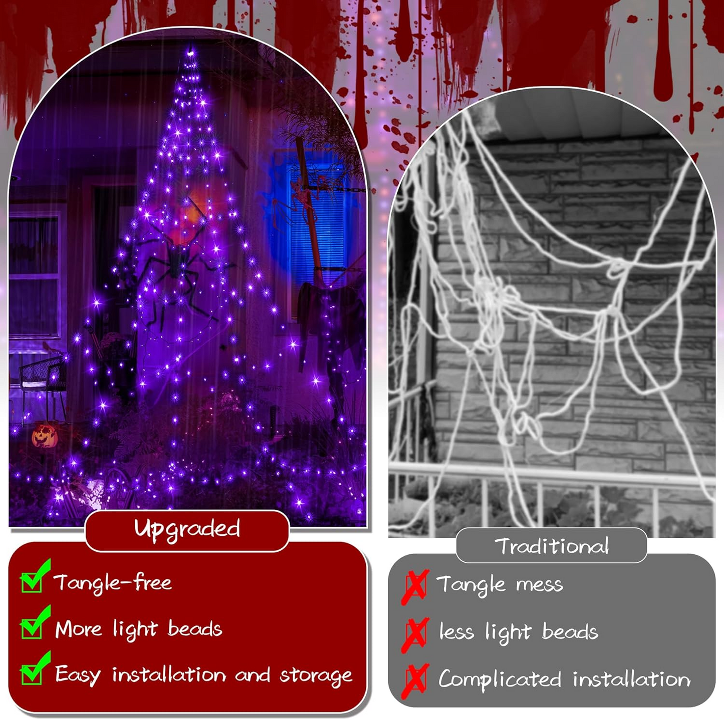 
                  
                    Ollny Halloween Spider Web Lights Outdoor 266/454 LEDs, 9.8/17.4 FT Plug in 8 Modes Timer Memory Waterproof Halloween Decor for Yard Garden Home Party
                  
                