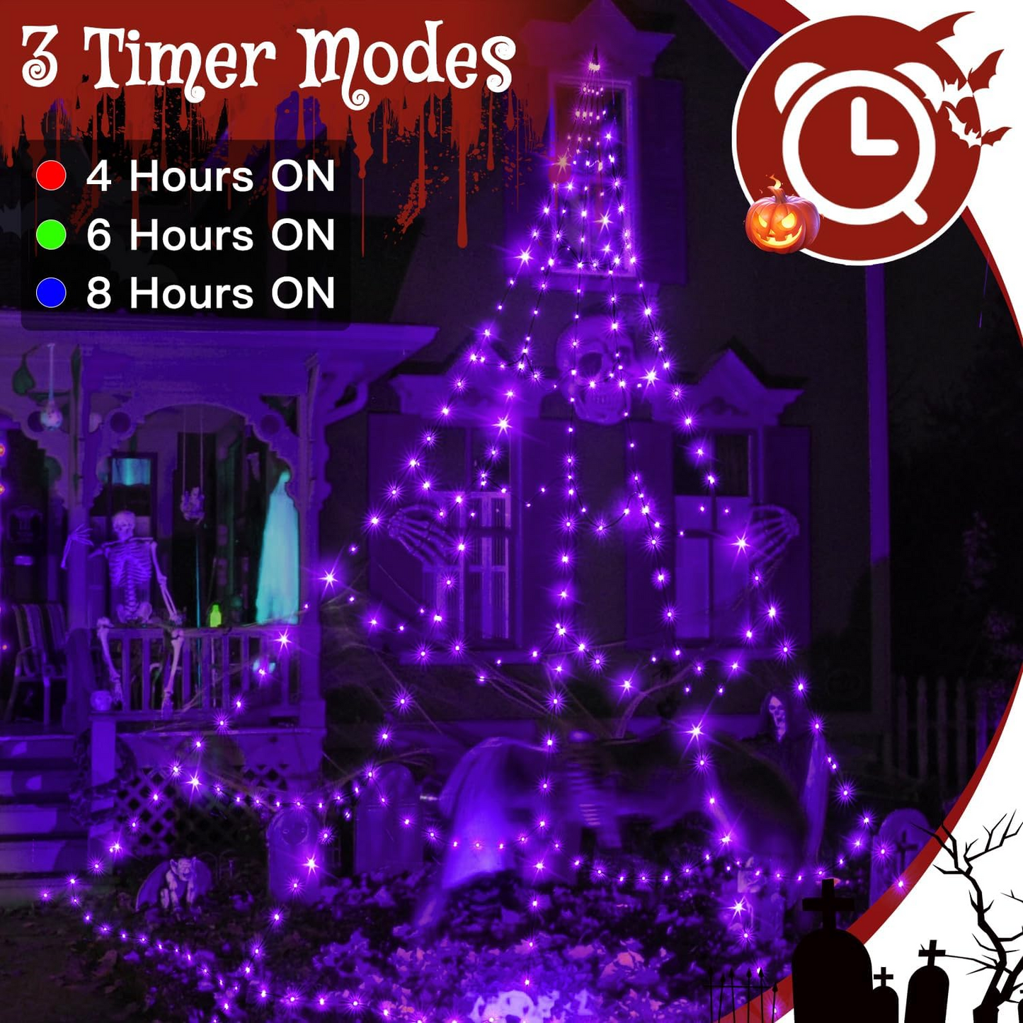 
                  
                    Ollny Halloween Spider Web Lights Outdoor 266/454 LEDs, 9.8/17.4 FT Plug in 8 Modes Timer Memory Waterproof Halloween Decor for Yard Garden Home Party
                  
                