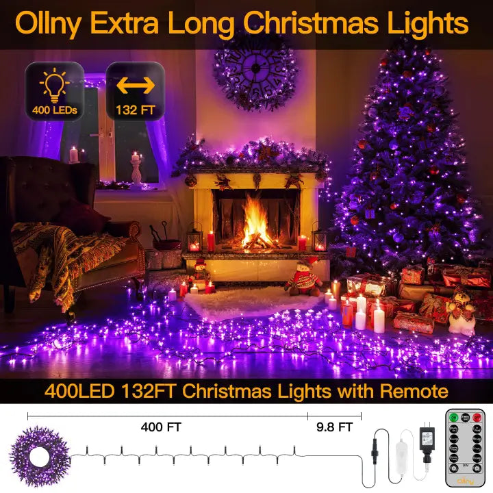 Ollny's 400 leds purple string lights length instructions