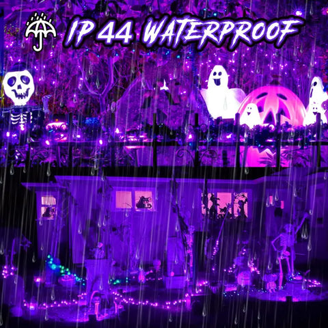 Ollny's 400 leds 132ft purple string lights are IP44 waterproof for Halloween