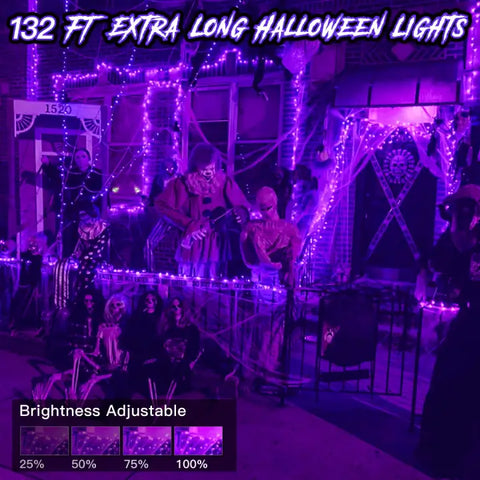 Ollny's 400 led purple string lights with 4 brightness levels for halloween decoration